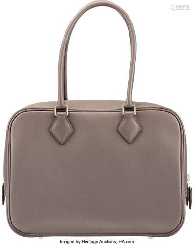 Hermès 28cm Etain Evergrain Leather Plume Bag with Palladium...