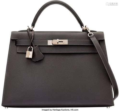 Hermès 32cm Graphite Epsom Leather Sellier Kelly Bag with Pa...