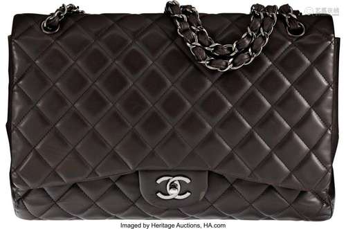 Chanel Dark Gray Quilted Lambskin Leather Maxi Flap Bag Cond...