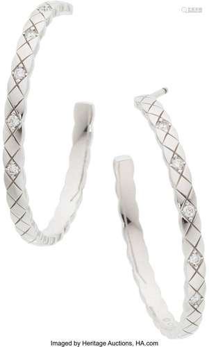 Chanel Coco Crush 18K White Gold with Diamonds Quilted Hoop ...