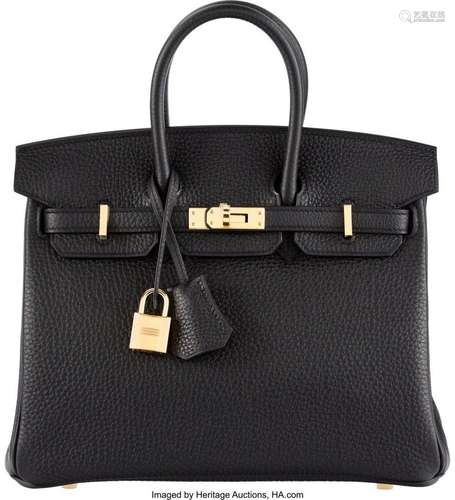 Hermès 25cm Black Togo Leather Birkin Bag with Gold Hardware...