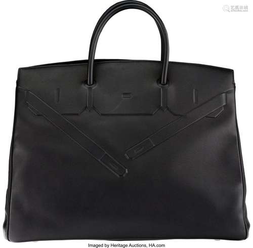 Hermès 40cm Black Swift Leather Shadow Birkin Bag with Palla...