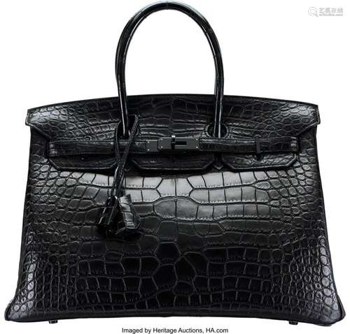 Hermès 35cm Matte So Black Alligator Birkin Bag with PVD Har...