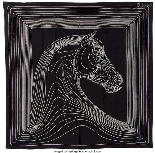 Hermès 140cm Black and White Silk "Pegase Paysage"...