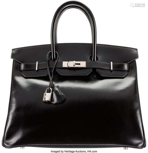 Hermès 35cm Black Calf Box Leather Birkin Bag with Palladium...