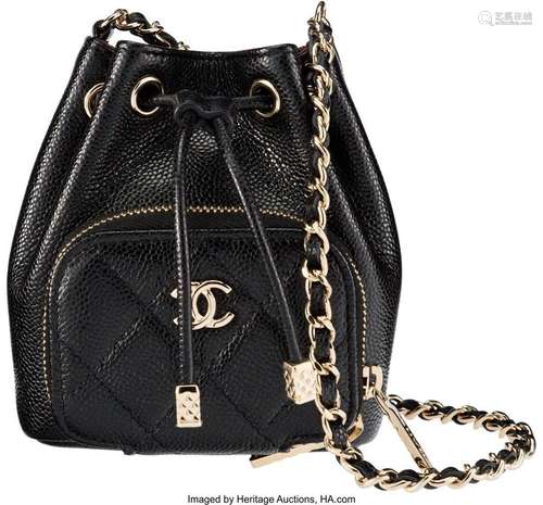 Chanel Black Caviar Leather Mini Bucket Bag With Chain Condi...