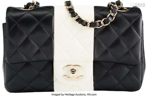 Chanel Black and White Lambskin Leather Mini Flap Bag with L...