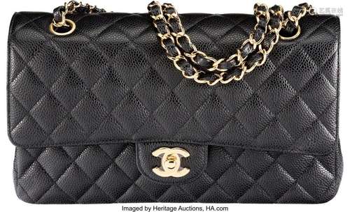 Chanel Black Caviar Leather Medium Double Flap Bag with Gold...