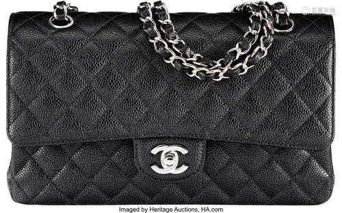 Chanel Black Caviar Leather Medium Double Flap Bag with Silv...