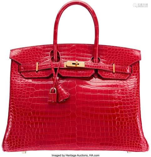 Hermès 35cm Braise Porosus Crocodile Birkin Bag with Gold Ha...