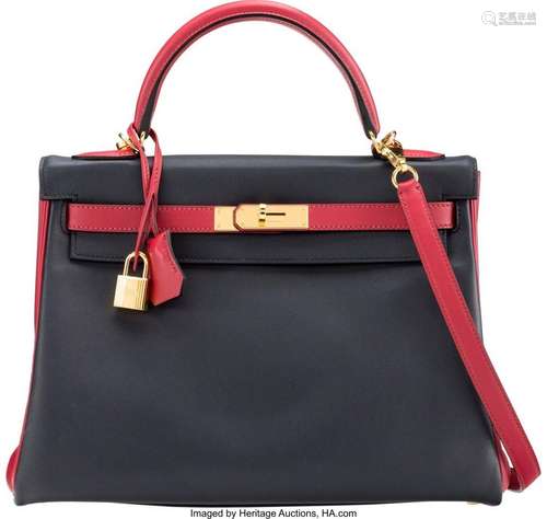 Hermès Special Order Horseshoe 32cm Black and Rouge Vif Swif...