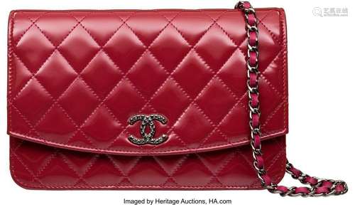 Chanel Red Quilted Patent Leather Wallet on Chain Condition:...