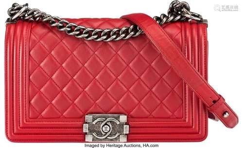 Chanel Red Quilted Calfskin Leather Medium Boy Bag with Anti...