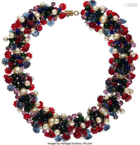 Chanel Multicolor Gripoix and Pearl Cluster Necklace with Ag...