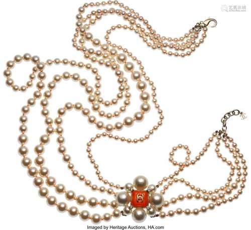 Chanel Runway Multi-Strand Pearl and Orange Gripoix Necklace...