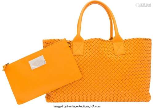 Bottega Veneta Limited Edition Orange Intrecciato Leather Ca...