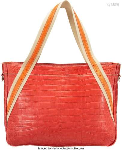 Prada Rosso Crocodile & Orange Ostrich Cocco Beach Bag w...