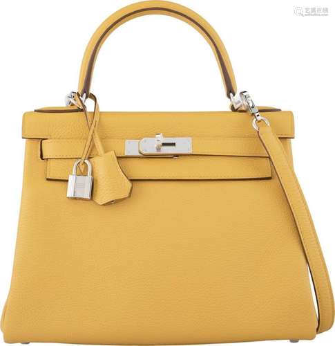 Hermès 28cm Jaune Ambre Togo Leather Kelly Retourne with Pal...