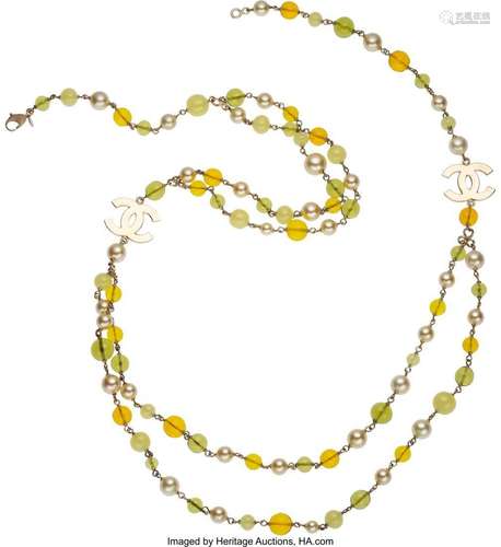 Chanel Green & Yellow Gripoix and Pearl Double Strand Ne...