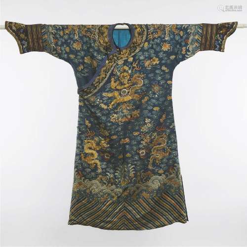 A Rare Gold Thread Embroidered Gauze 'Dragon' Robe, Ji Fu,