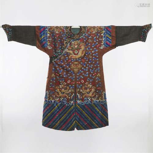 A Princely Chestnut-Ground Embroidered Silk 'Dragon' Robe,