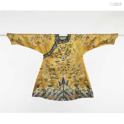 A Yellow-Ground Gold Thread Embroidered Lady's Dragon Robe,