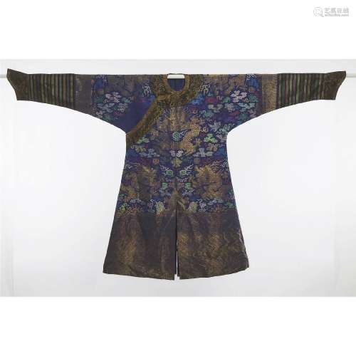 A Blue-Ground Embroidered Silk 'Dragon' Robe, Ji Fu, 19th C