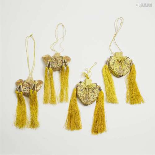 Two Pairs of Imperial Gold-Thread Embroidered Yellow Silk P
