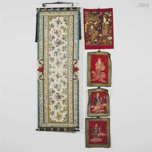 A Group of Five Kesi and Gauze Embroidered Panels, 19th Cen
