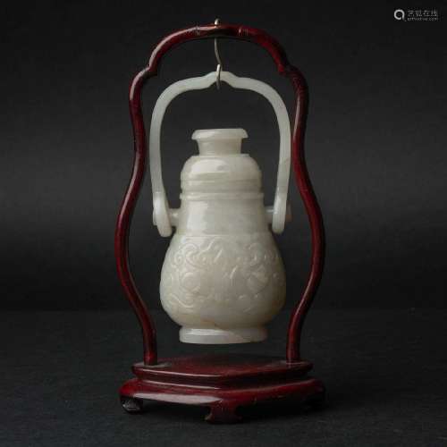 A White Jade 'Taotie' Hanging Vase, Ming Dynasty or Earlier