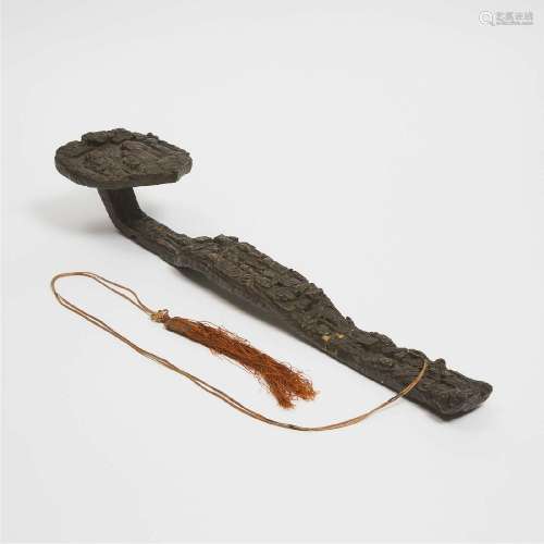 A Chinese Carved Agarwood Ruyi Scepter, Qing Dynasty, 19th