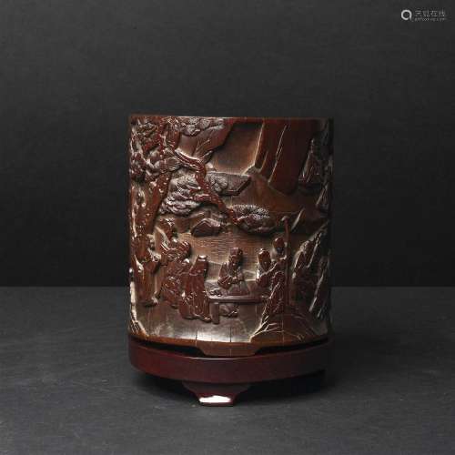 A Carved Bamboo 'Scholars' Brush Pot, 19th Century, ? ????