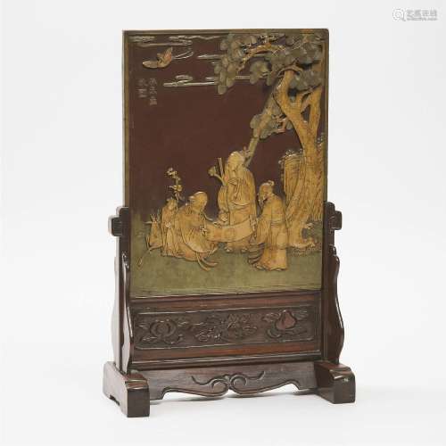 A Finely Carved Qiyang Stone Table Screen, Qing Dynasty, Da