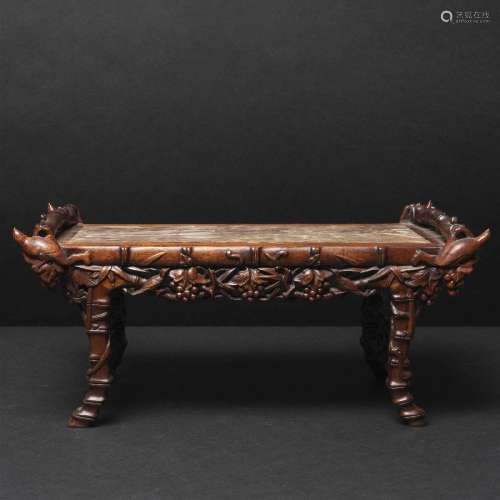 A Reticulated Marble-Inlaid Rosewood Stand, 19th/20th Centu