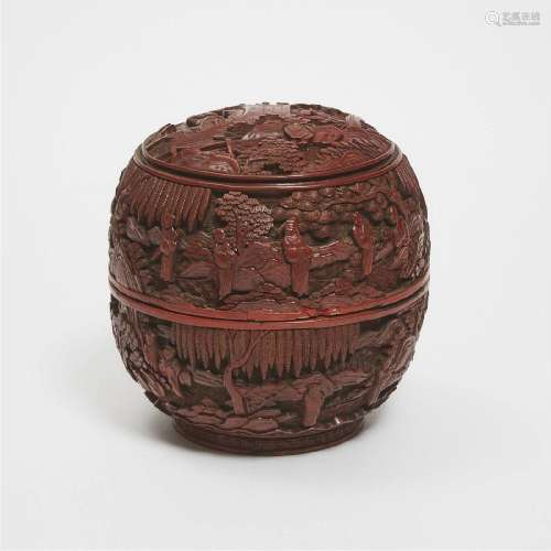 A Rare and Finely Carved Cinnabar Lacquer 'Romance of the T