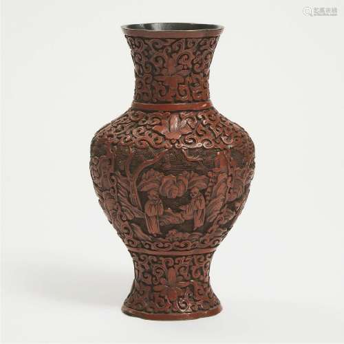 A Carved Cinnabar Lacquer Vase, 19th Century, ? ???? ??????