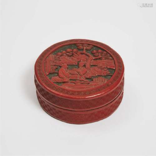 A Carved Cinnabar Lacquer Circular Box and Cover, Early 20t