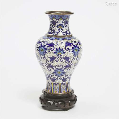 A Ming-Style Blue-Enameled 'Peony Scroll' Cloisonné Vase, 1