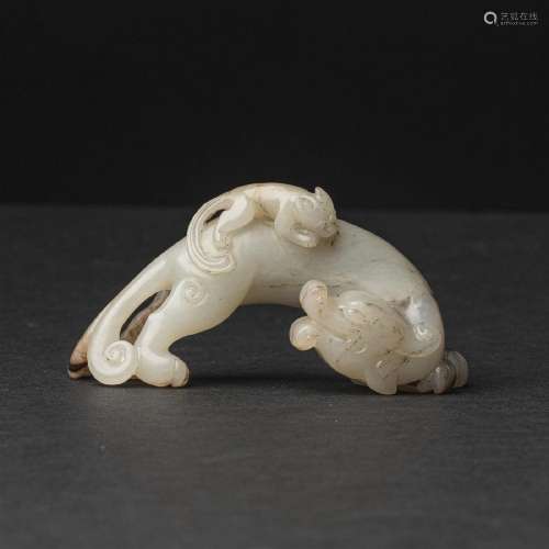 A White and Russet Jade 'Dragon' Group, 18th Century, ? ???