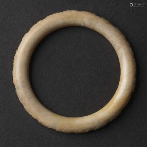 A White Jade Bangle with Inscription, Ming Dynasty (1368-16