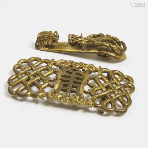 A Gilt Bronze Belt Buckle and Belt Hook, 19th Century, ? ??