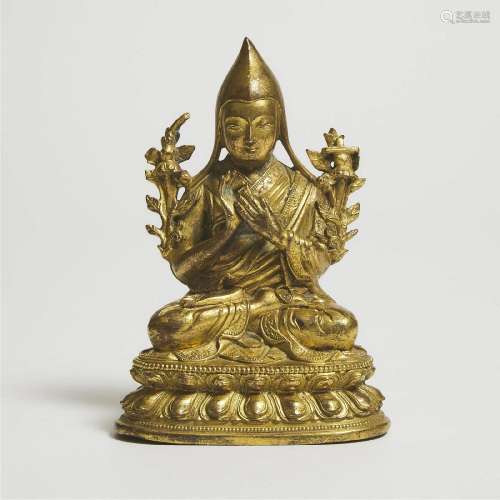 A Gilt Bronze Figure of Tsongkhapa, 19th/20th Century, ??/?