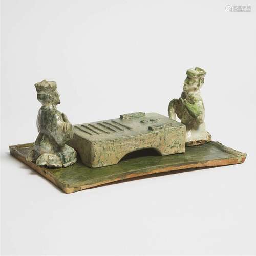 A Green-Glazed Pottery Model of a 'Liubo' Games Table, Han