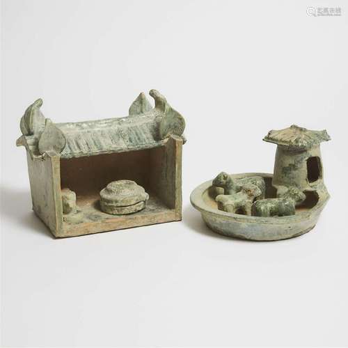 Two Green-Glazed Pottery Models of Household Structures, Ha