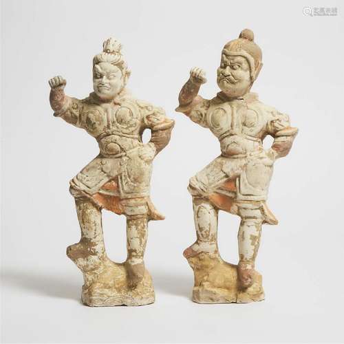 A Pair of Painted Pottery Lokapala Guardians, Han Dynasty (