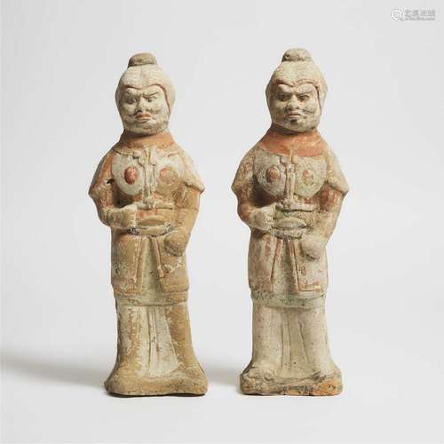 A Pair of Painted Pottery Lokapala Guardians, Han Dynasty (