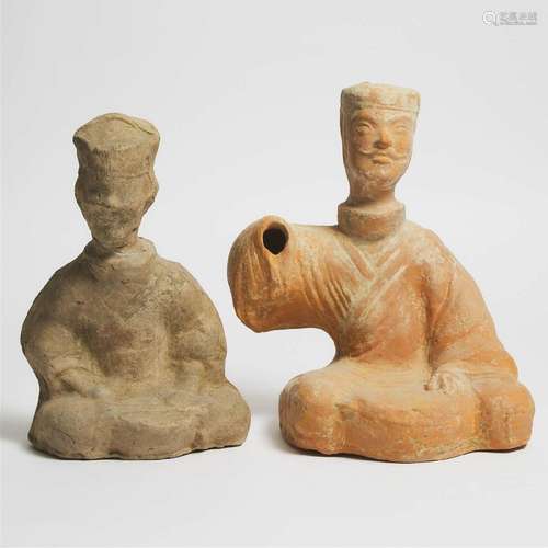 Two Large Pottery Seated Figures, Han Dynasty (206 BC-AD 22