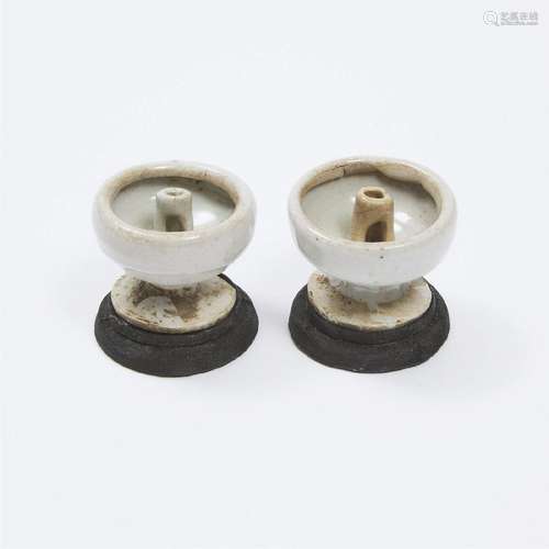 A Pair of Small White-Glazed Oil Lamp Stands, Song Dynasty