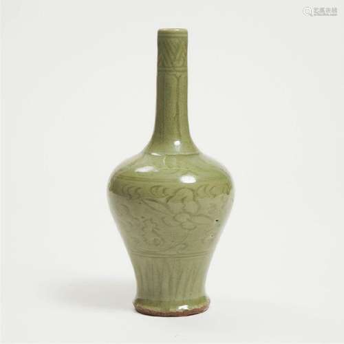 A Carved Yaozhou-Glazed Celadon Bottle Vase, Ming Dynasty (