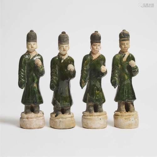 A Group of Four Green-Glazed Pottery Figures, Ming Dynasty